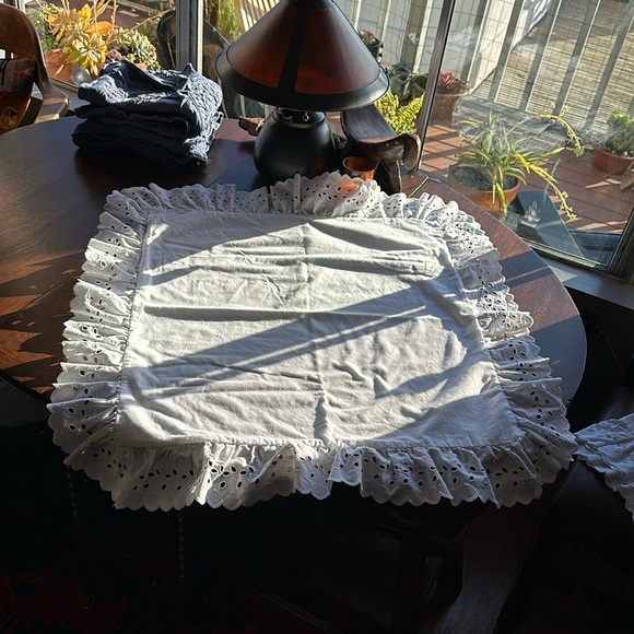2 Vintage Chic White Eyelet Euro Shams. Anthropologie, Cottagecore , boho vibes - Picture 2 of 13